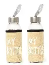 Set of 2 Premium 300ml Eco Glass Sipper Bottles – “MY BOTTLE” with Jute Sleeve | Leakproof, Reusable, Stylish