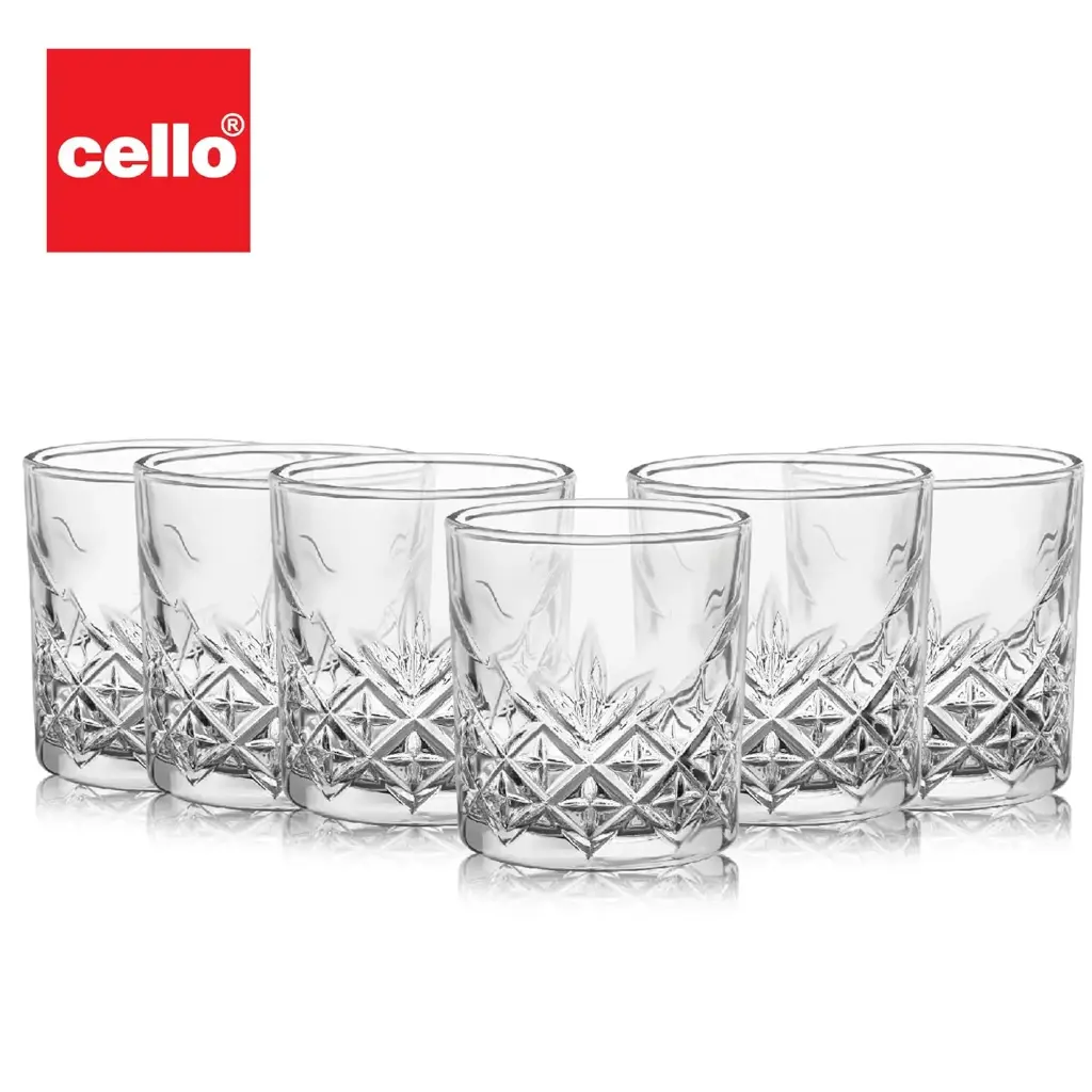 Cello Crystal-Cut Glass Tumbler Set – 215ml (Set of 6)